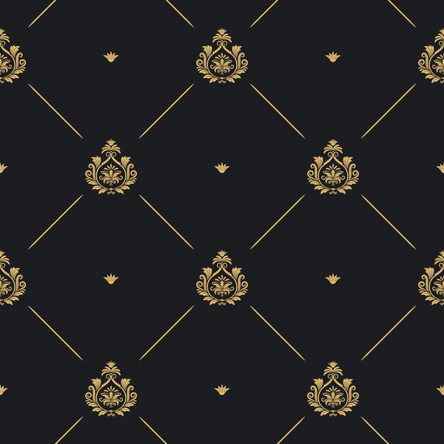 Royal wedding pattern seamless background, line and golden element on black, vector illustration