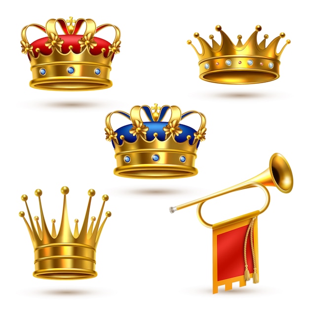 Free vector royals crowns horn realistic collection