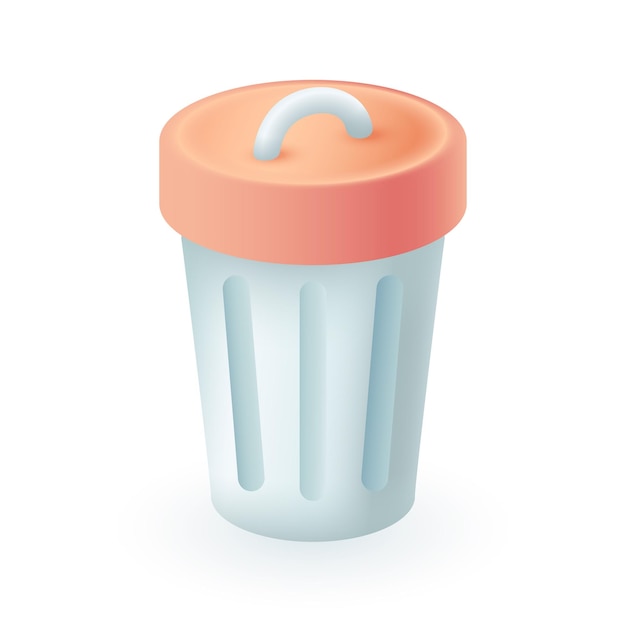 Rubbish bin with lid 3d icon. trashcan or dustbin, metal container for garbage or junk 3d vector illustration on white background. ecology, environment, zero waste, recycling concept