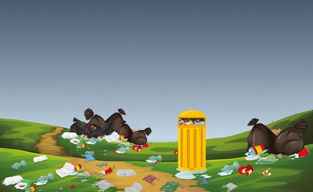 Free vector rubbish in park scene