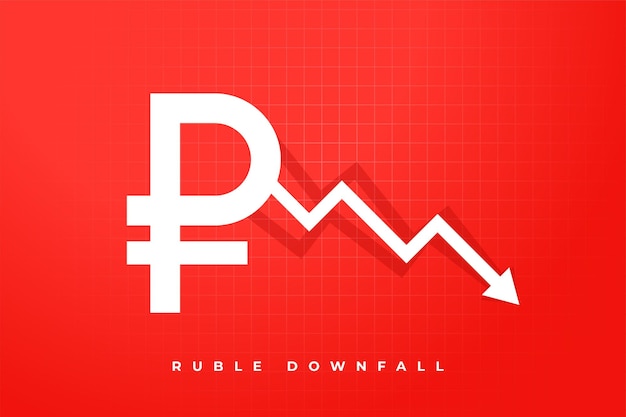 Ruble currency downfall red background