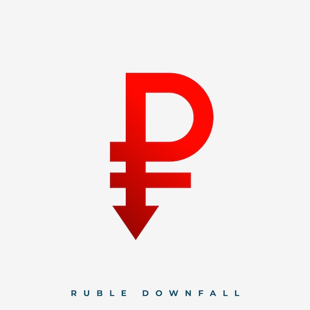 Ruble symbol with downfall arrow