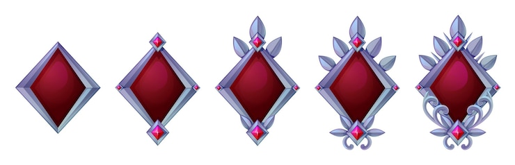 Free Vector ruby game level badges set isolated on white