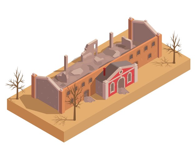 Ruined Destroyed Building Isometric