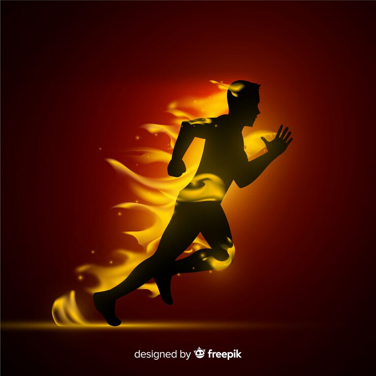 Free Vector runner in flames flat style
