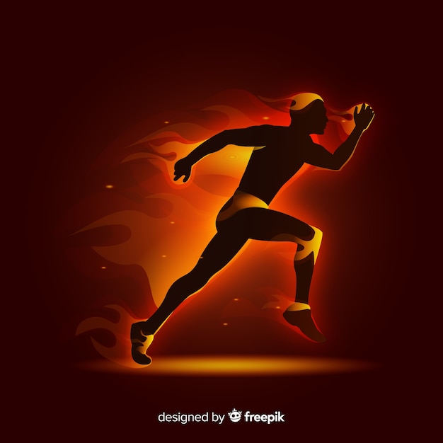 Free vector runner in flames flat style