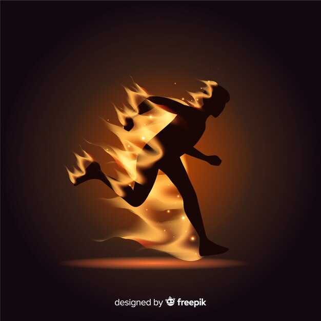 Runner silhouette in flames flat design