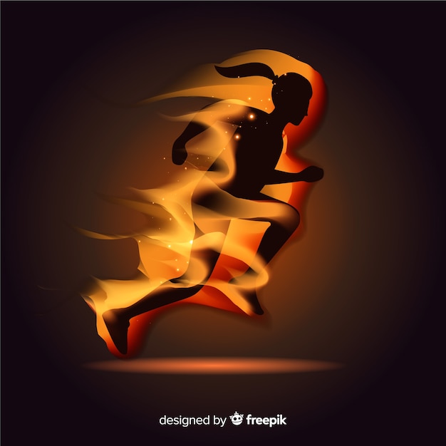 Free vector runner silhouette in flames flat design