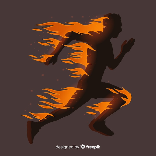 Runner silhouette in flames flat design