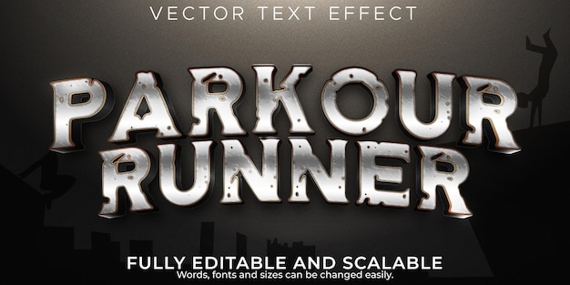 Vettore gratuito runner street text effetto modificabile stile di testo metallico e urbano