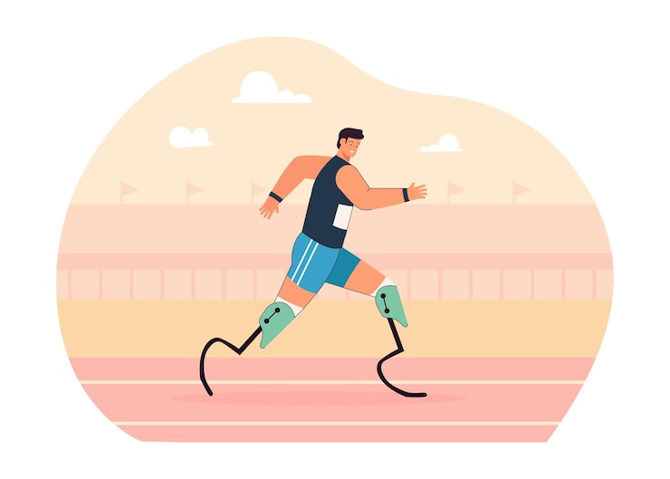 Free Vector runner with prosthetic legs jogging on sport track