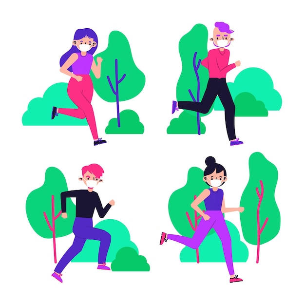 Free vector runners with medical mask