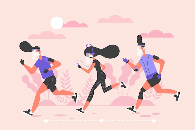 Free Vector runners with medical mask