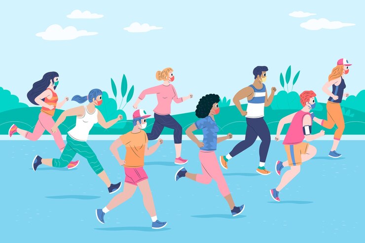 Free Vector runners with medical masks concept