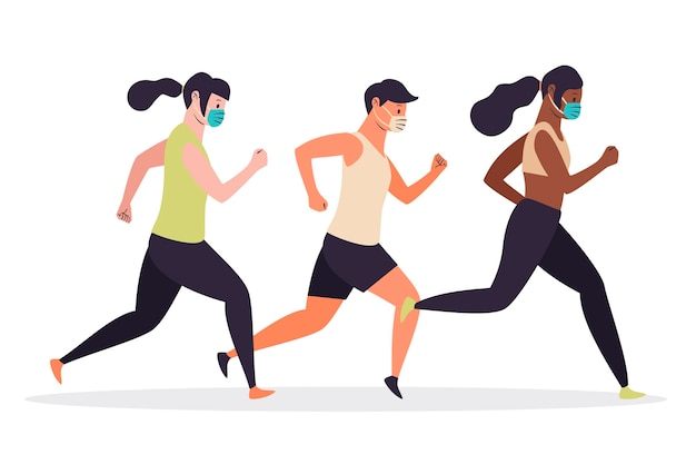 Runners with medical masks