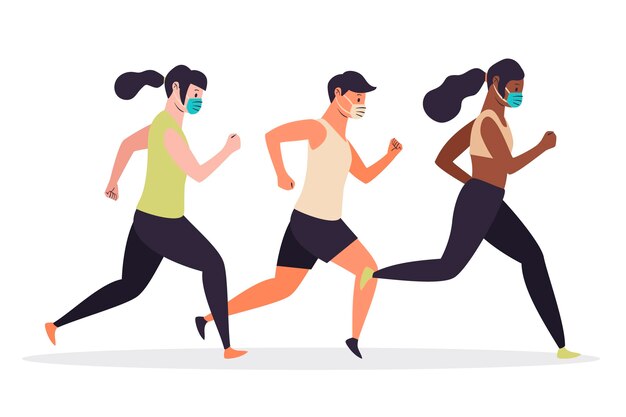 Runners with medical masks