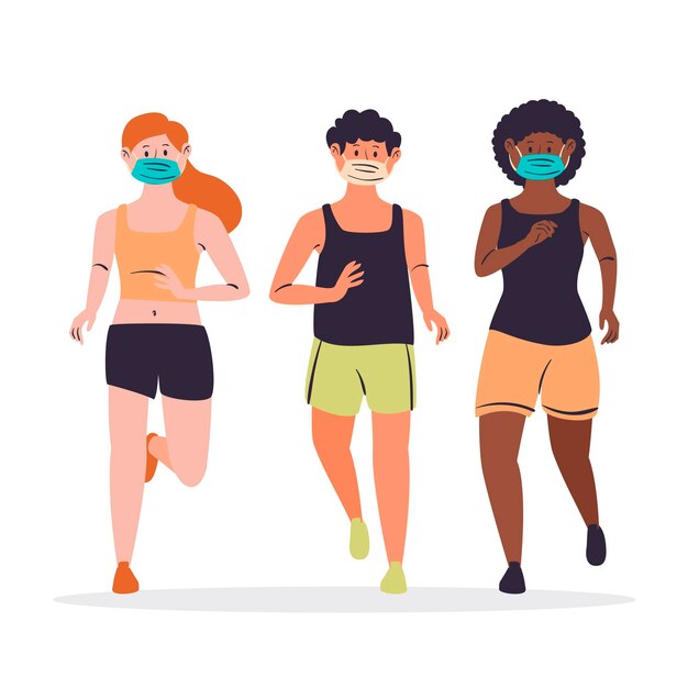 Runners with medical masks