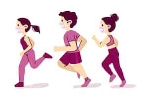 Free vector runners with medical masks