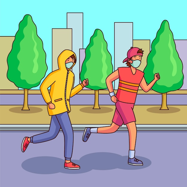 Free vector runners with medical masks