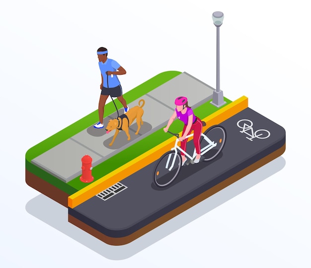 Free vector running and cycling concept with active lifestyle symbols isometric