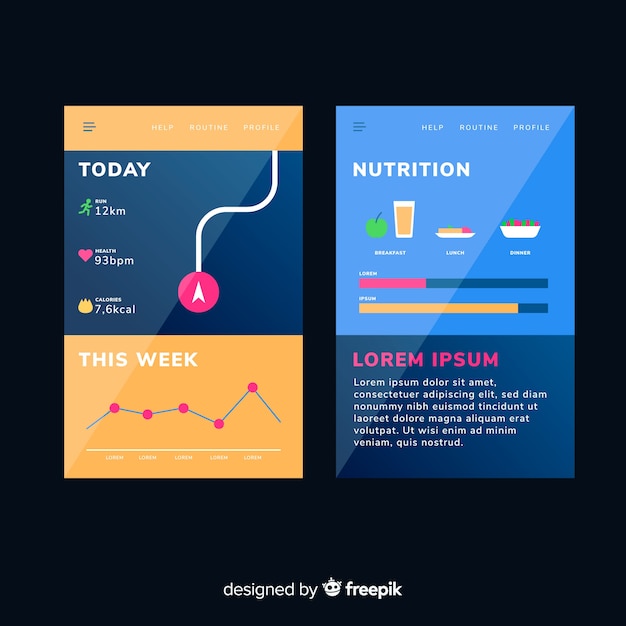 Running mobile app infographic flat design