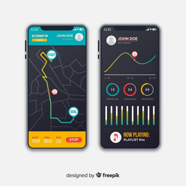 running mobile app infographic flat style