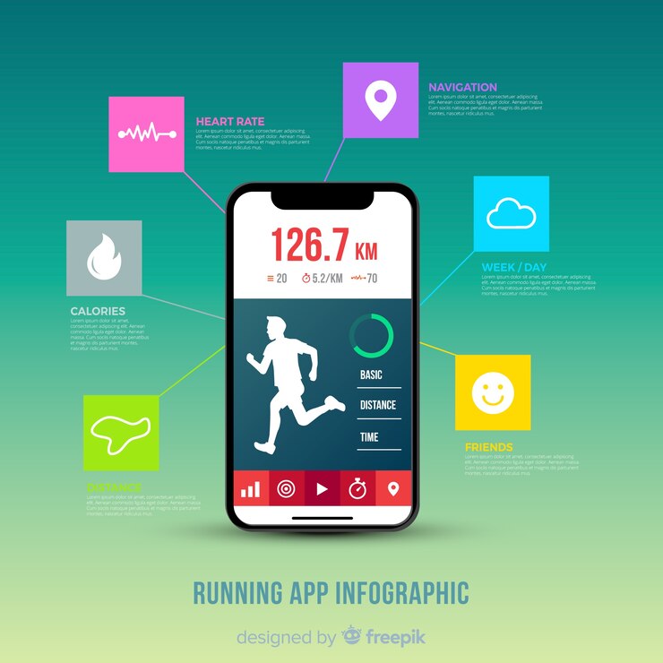 Free Vector running mobile app infographic flat style