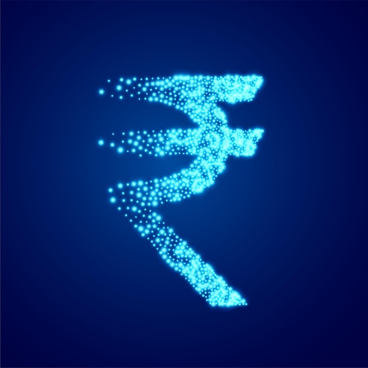 Free Vector rupee symbol made with glowing blue particles effect