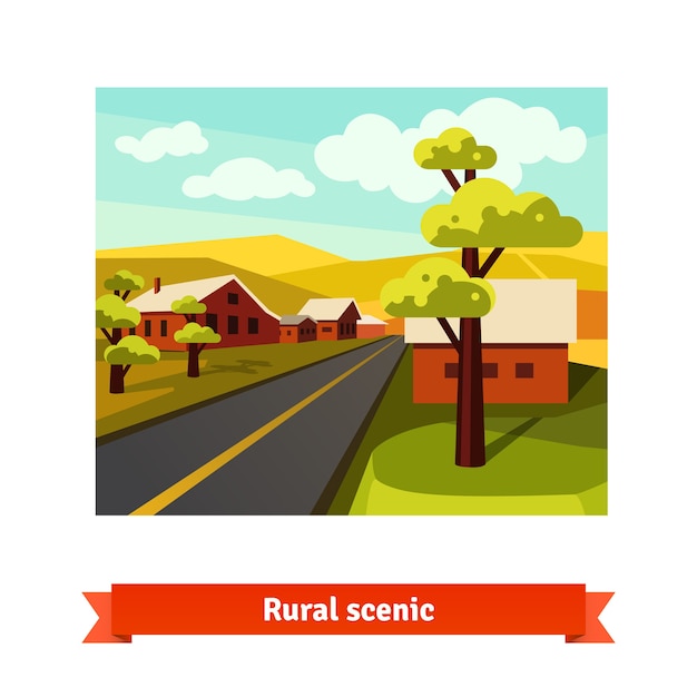 Free vector rural road crossing the village countryside