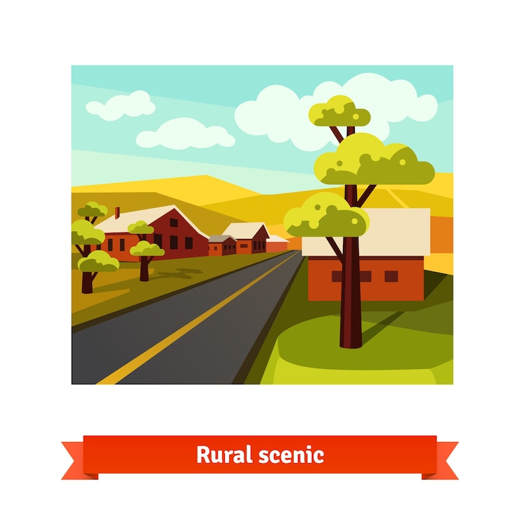 Free Vector rural road crossing the village countryside