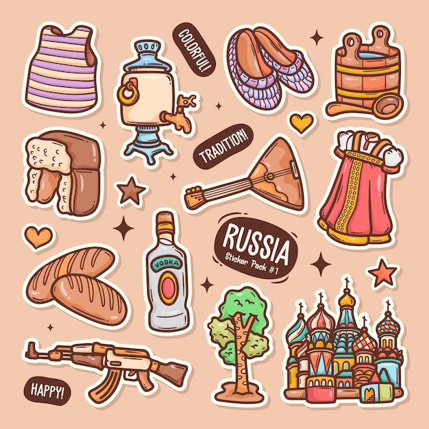 Free vector russia cute doodle vector sticker collection