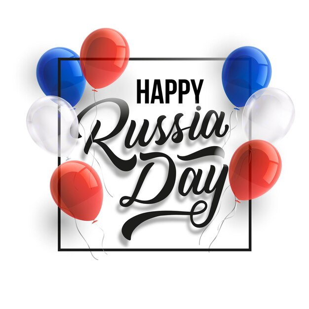 Russia day lettering with realistic balloons