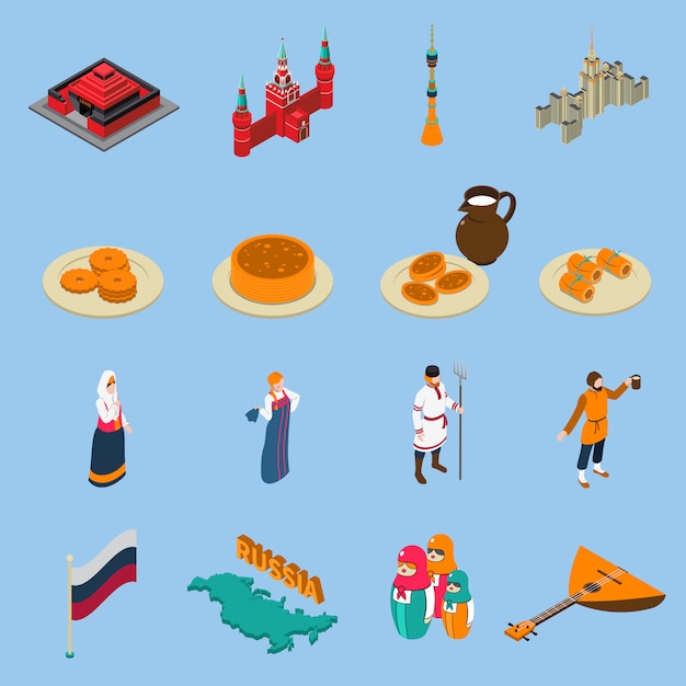 Free vector russia isometric touristics icons set