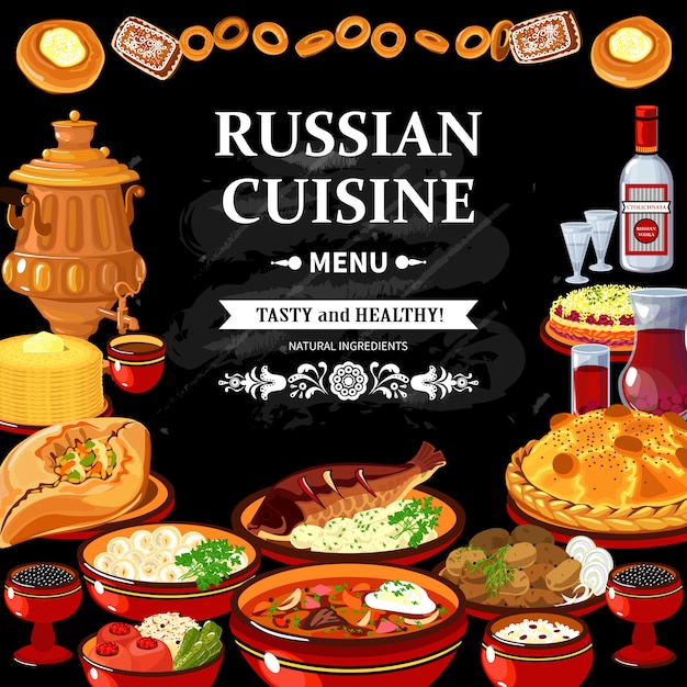 Free vector russian cuisine menu black board poster