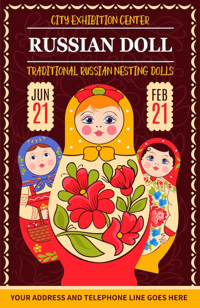 Бесплатное векторное изображение Афиша выставки русских кукол