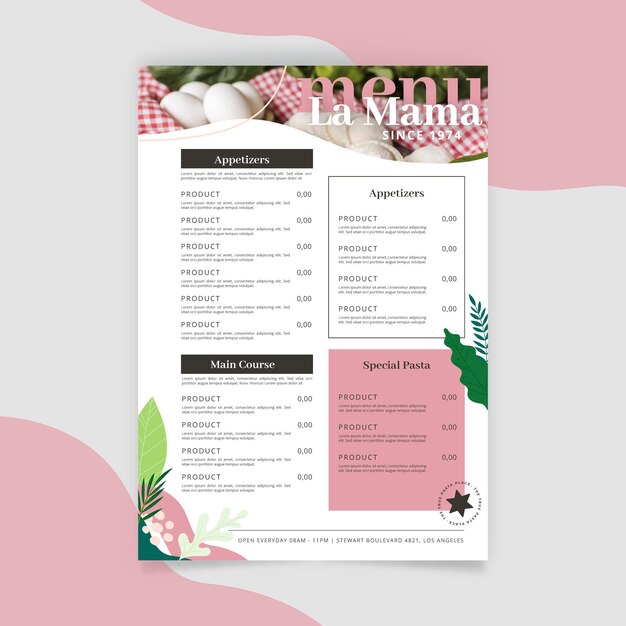 Rustic restaurant menu template with photo