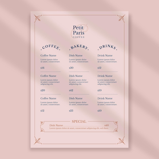 Rustic restaurant menu template