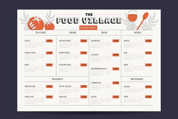 Rustic restaurant menu template