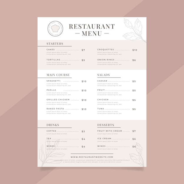 Free vector rustic restaurant menu template