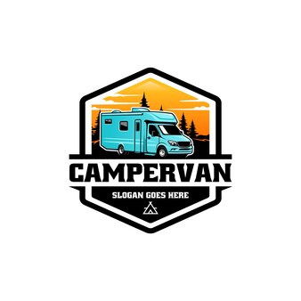 Premium Vector | Rv camper van snail camper caravan motor home logo vector