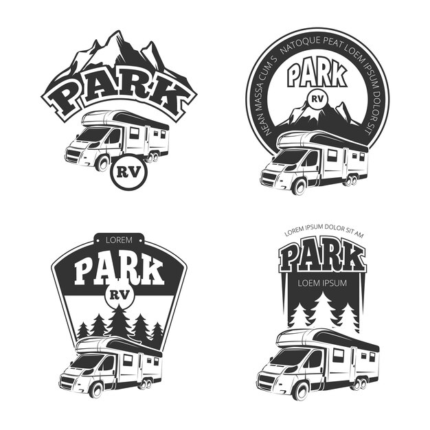 RV and campers  emblems, labels, badges, logos set.