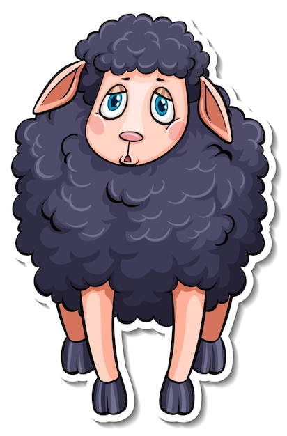 Free vector sad black sheep farm animal cartoon sticker