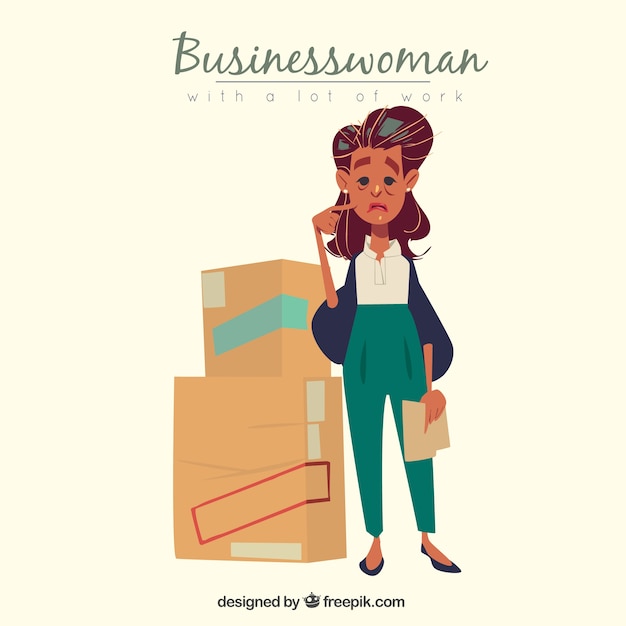 Free vector sad businesswoman with a lot of work