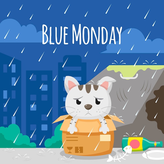 Free vector sad cat on blue monday