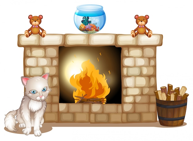 Free vector a sad cat near the fireplace