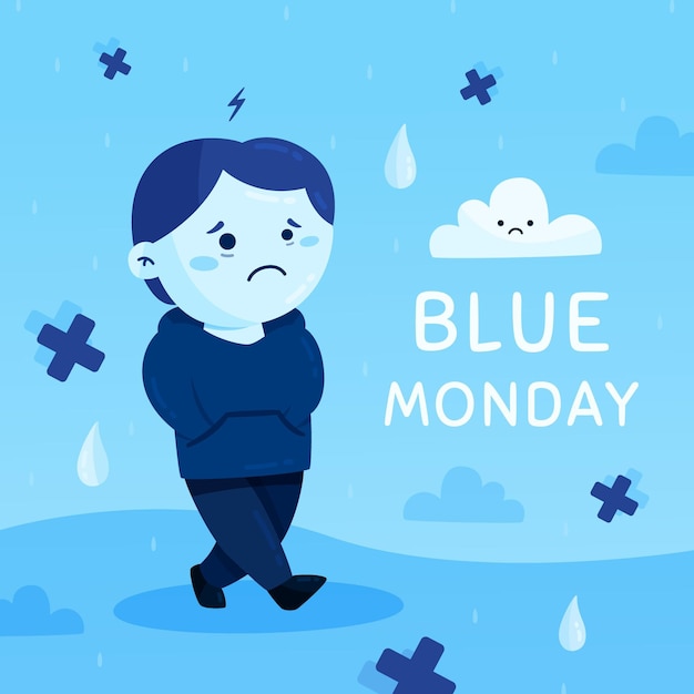 Sad character on blue monday