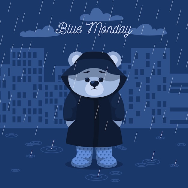 Free vector sad character on blue monday