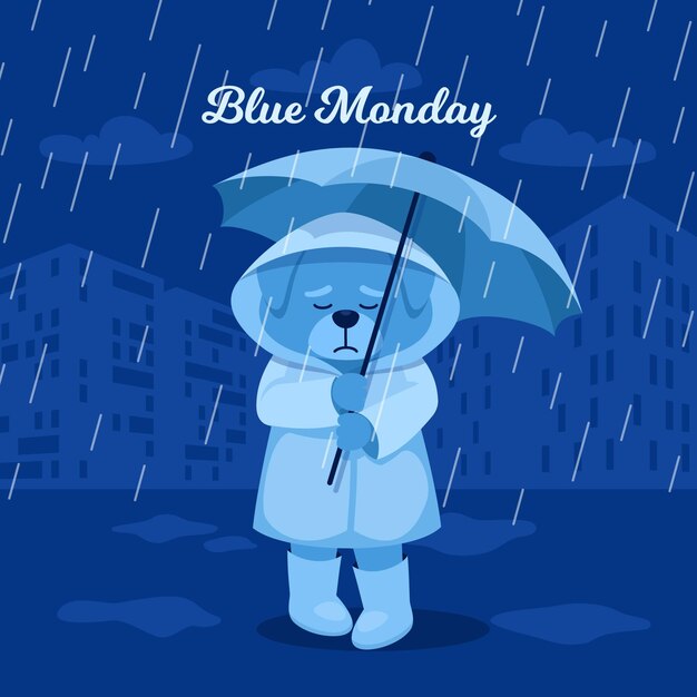 Sad character on blue monday