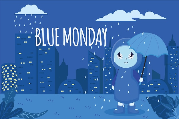 Free vector sad character on blue monday