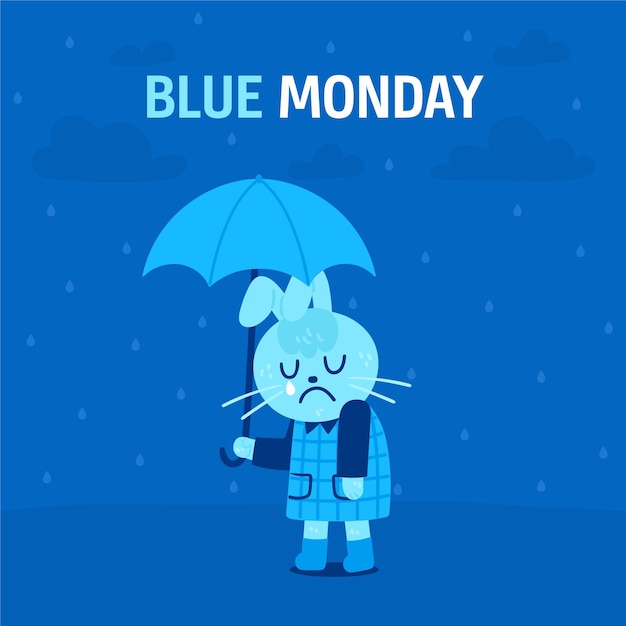 Sad character on blue monday